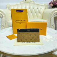 Louis Vuitton LV Unisex Slim Purse Black Monogram Reverse Coated Canvas Cowhide Leather