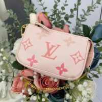 Louis Vuitton LV Women Mini Pochette Accessoires Pink Monogram Empreinte Embossed Supple Grained Cowhide