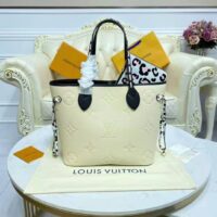 Louis Vuitton LV Women Neverfull MM Tote Bag Wild at Heart Cream Embossed Supple Grained Cowhide