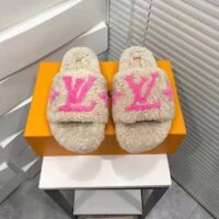 Louis Vuitton LV Women Paseo Flat Comfort Mule Beige Shearling LV Initials Monogram Flowers
