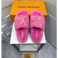 Louis Vuitton LV Women Paseo Flat Comfort Mule Pink Shearling LV Initials Monogram Flowers