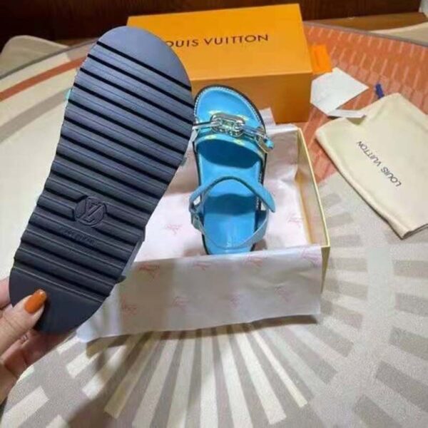 Louis Vuitton LV Women Paseo Flat Comfort Sandal Mint Green Monogram Embossed Lamb Calf Leather (1)