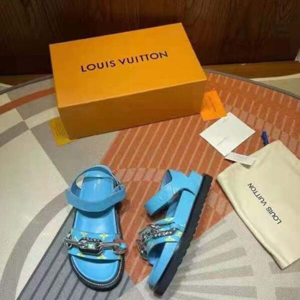 Louis Vuitton LV Women Paseo Flat Comfort Sandal Mint Green Monogram Embossed Lamb Calf Leather (8)