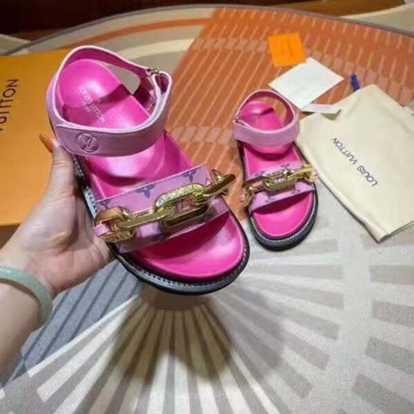 Louis Vuitton LV Women Paseo Flat Comfort Sandal Pink Monogram Embossed Lamb and Calf Leather (5)