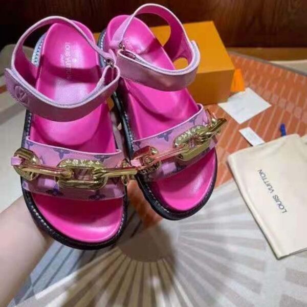 Louis Vuitton LV Women Paseo Flat Comfort Sandal Pink Monogram Embossed Lamb and Calf Leather (7)