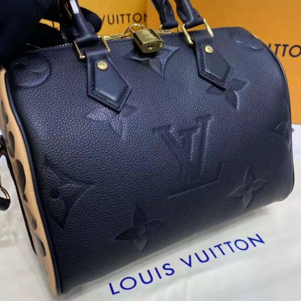 Louis Vuitton LV Women Speedy Bandoulière 25 Handbag Black Embossed Supple Grained Cowhide (17)