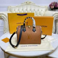 Louis Vuitton LV Women Speedy Bandoulière 25 Handbag Caramel Embossed Supple Grained Cowhide