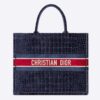 Dior Women Dior Book Tote Blue Crocodile Effect Embroidered Velvet