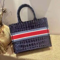 Dior Women Dior Book Tote Blue Crocodile Effect Embroidered Velvet