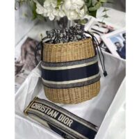 Dior Women Dior Wicker Bucket Bag Blue Dior Oblique Jacquard and Natural Wicker