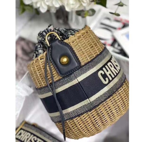 Dior Women Dior Wicker Bucket Bag Blue Dior Oblique Jacquard and Natural Wicker (10)