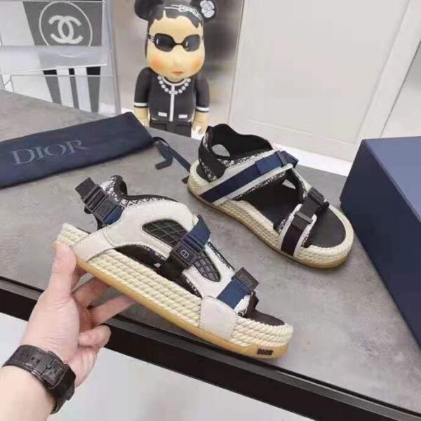 Dior Women Shoes Dior Atlas Sandal Beige Black Dior Oblique Jacquard Beige Suede (9)