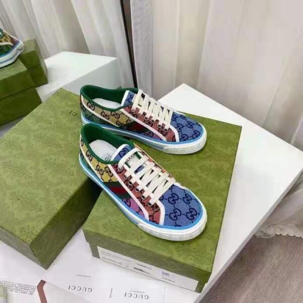 Gucci GG Unisex Gucci Tennis 1977 GG Multicolor Sneaker Green and Blue GG Canvas (1)