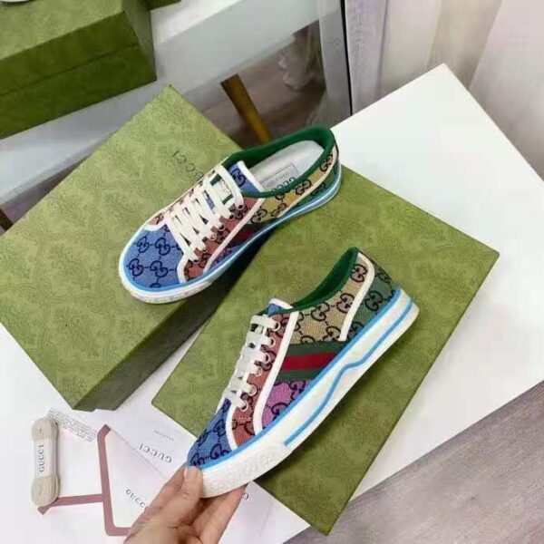 Gucci GG Unisex Gucci Tennis 1977 GG Multicolor Sneaker Green and Blue GG Canvas (10)