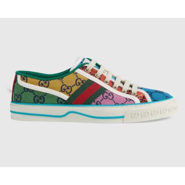 Gucci GG Unisex Gucci Tennis 1977 GG Multicolor Sneaker Green and Blue GG Canvas