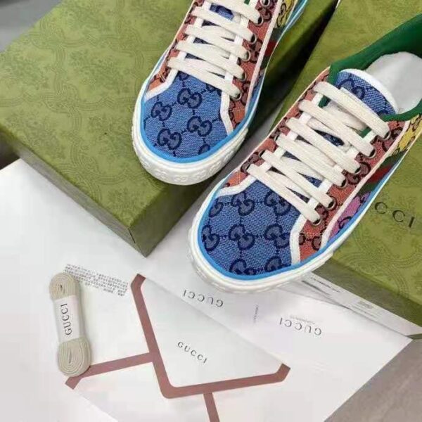 Gucci GG Unisex Gucci Tennis 1977 GG Multicolor Sneaker Green and Blue GG Canvas (9)