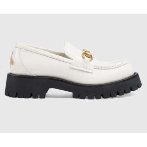 Gucci GG Women Lug sole Horsebit loafer White shiny leather 3 cm Heel