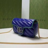 Gucci Unisex GG Marmont Super Mini Bag Blue Diagonal Matelassé Leather