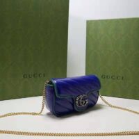 Gucci Unisex GG Marmont Super Mini Bag Blue Diagonal Matelassé Leather