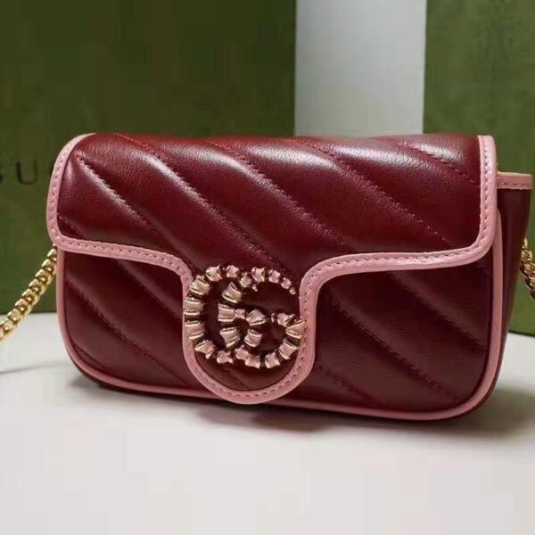 Gucci Unisex GG Marmont Super Mini Bag Dark Red Diagonal Matelassé Leather (4)