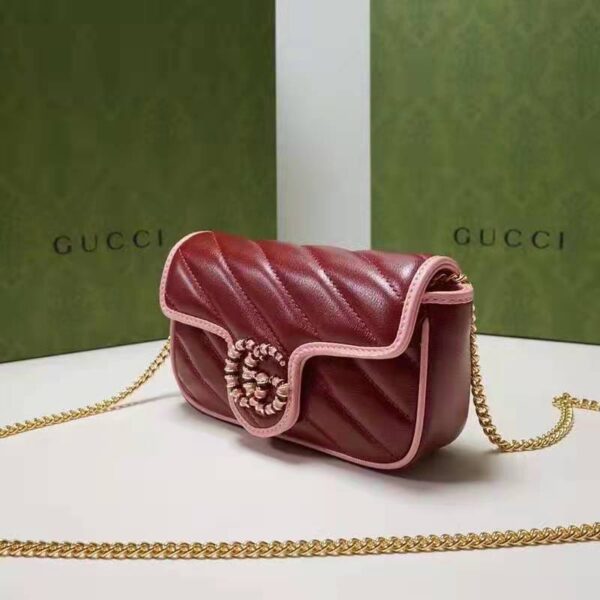 Gucci Unisex GG Marmont Super Mini Bag Dark Red Diagonal Matelassé Leather (6)