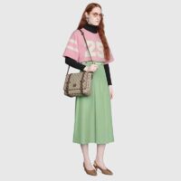 Gucci Unisex GG Messenger Bag Beige Ebony GG Supreme Canvas Brown Leather