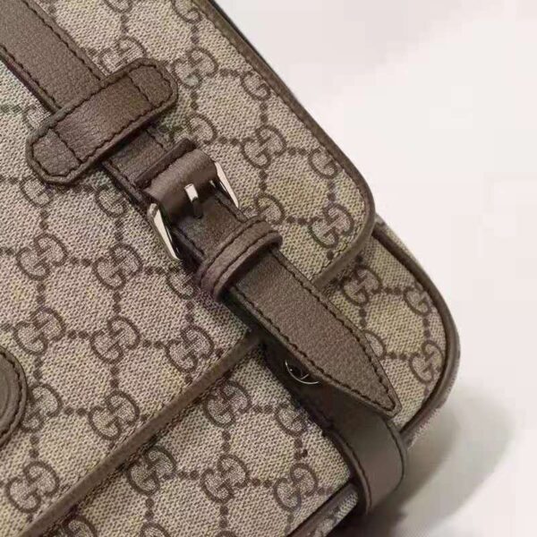 Gucci Unisex GG Messenger Bag Beige Ebony GG Supreme Canvas Brown Leather (6)