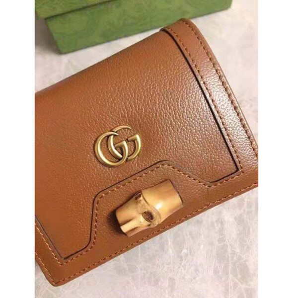 Gucci Unisex Gucci Diana Card Case Wallet Double G Brown Leather (5)