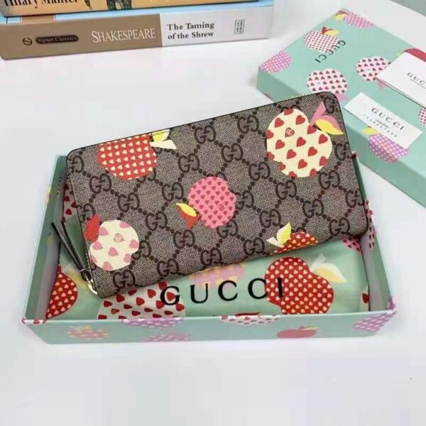Gucci Unisex Gucci Les Pommes Zip Around Wallet Beige Brown Ebony GG Supreme Canvas (11)