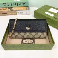 Gucci Women GG Marmont Chain Wallet Beige and Ebony GG Supreme Canvas