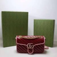 Gucci Women GG Marmont Small Shoulder Bag Dark Red Diagonal Matelassé Leather