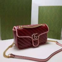 Gucci Women GG Marmont Small Shoulder Bag Dark Red Diagonal Matelassé Leather