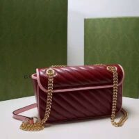 Gucci Women GG Marmont Small Shoulder Bag Dark Red Diagonal Matelassé Leather