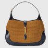 Gucci Women Gucci Camel Straw Effect Fabric with Blue Leather