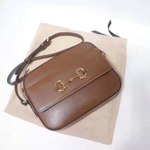 Gucci Women Gucci Horsebit 1955 Small Shoulder Bag Brown Textured Leather (3)