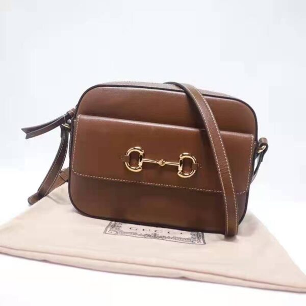 Gucci Women Gucci Horsebit 1955 Small Shoulder Bag Brown Textured Leather (6)
