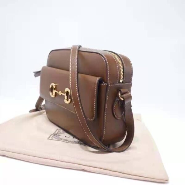 Gucci Women Gucci Horsebit 1955 Small Shoulder Bag Brown Textured Leather (7)