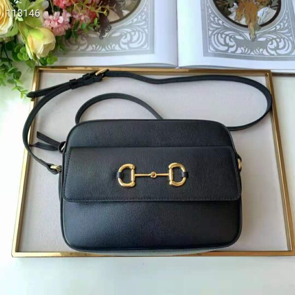 Gucci Women Gucci Horsebit 1955 Small Shoulder Bag Textured Leather-Blac (5)