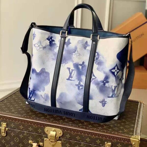 Louis Vuitton LV Unisex New Tote GM Monogram Watercolor Blue Coated Canvas Cowhide Leather (3)