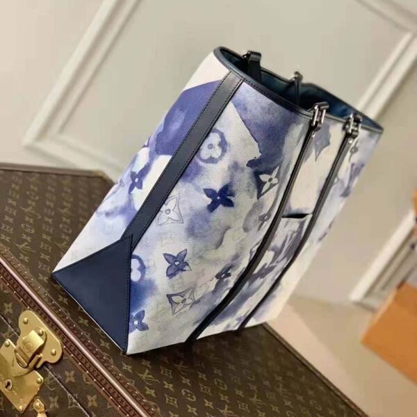 Louis Vuitton LV Unisex New Tote GM Monogram Watercolor Blue Coated Canvas Cowhide Leather (4)