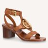 Louis Vuitton LV Women Faro Sandal Cognac Brown Calf Leather 5.5 cm Heel