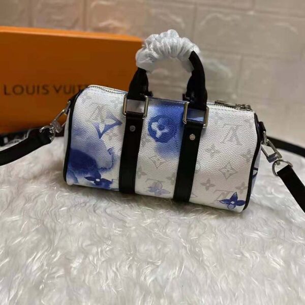 Louis Vuitton Unisex Keepall XS Monogram Watercolor Blue Coated Canvas Cowhide Leather (5)