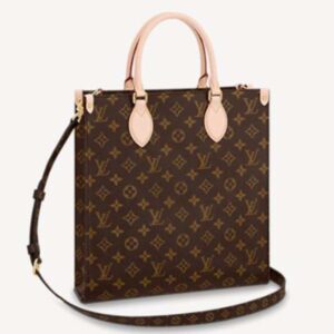 Louis Vuitton Unisex Sac Plat MM Handbag Monogram Coated Canvas Calfskin Leather