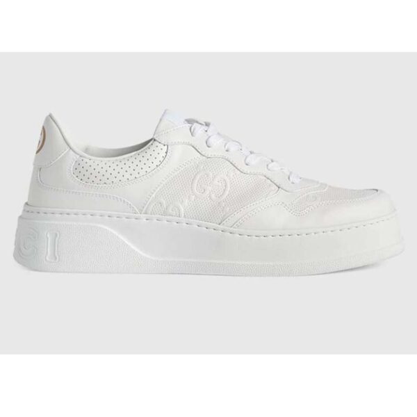 Gucci GG Unisex Gucci Jive Sneaker White GG Embossed Leather Smooth Leather