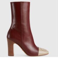 Gucci GG Women Boot with Interlocking G Red Leather with Oatmeal Tip