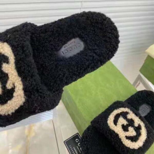 Gucci GG Women’s Slide Sandal with Interlocking G Black Interlocking G Merino Wool (10)
