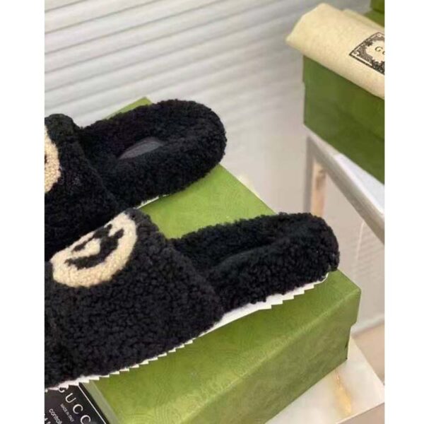 Gucci GG Women’s Slide Sandal with Interlocking G Black Interlocking G Merino Wool (4)