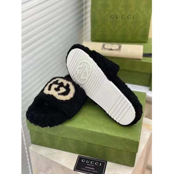 Gucci GG Women’s Slide Sandal with Interlocking G Black Interlocking G Merino Wool (5)