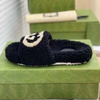 Gucci GG Women’s Slide Sandal with Interlocking G Black Interlocking G Merino Wool