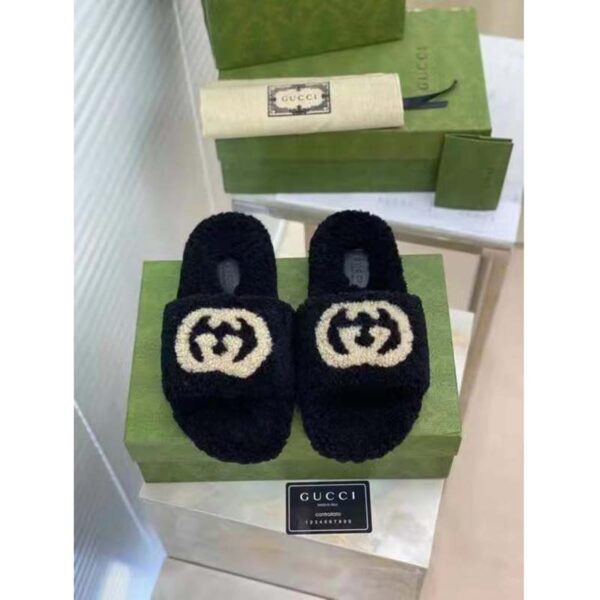 Gucci GG Women’s Slide Sandal with Interlocking G Black Interlocking G Merino Wool (9)